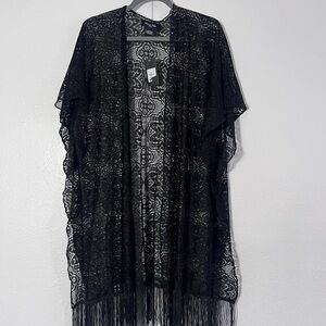 Black Lace Fringe Kimono Cardigan